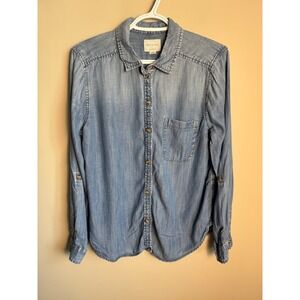 American Eagle Boyfriend Fit Blue Denim Lyocell Button Up Shirt L Coastal Boho